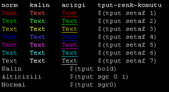 Bash scriptlerinde renkli çıktı kullanmak